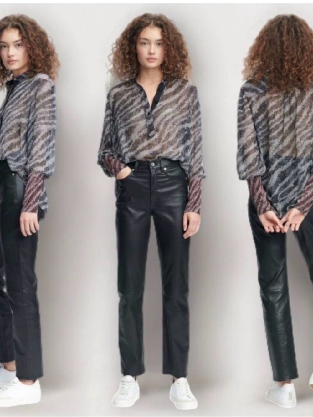 Rag & Bone Maris Zebra sheer Silk Popover Blouse